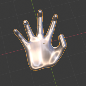 A orange dot, the object origin, behind a hand mesh