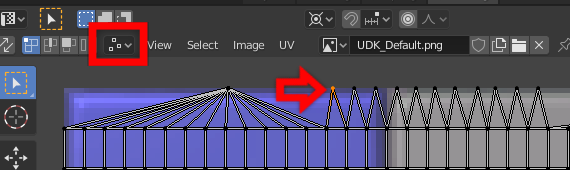 The UV/Image editor highlighting the Sticky Selection Mode and selected vertices