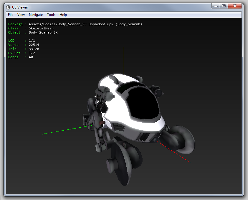 'uModel viewport of the scarab car'