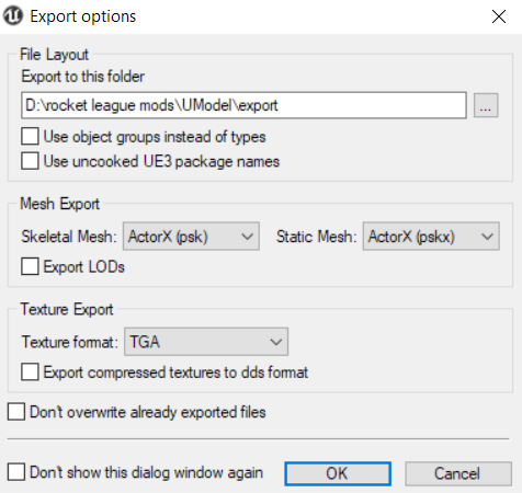 'uModel recommended export settings'