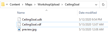 Example of files needed to upload: .vdf, .udk and preview.jpg files