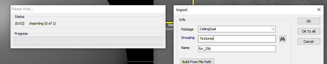 Import options for the fur texture