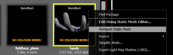 The right click menu on a StaticMesh