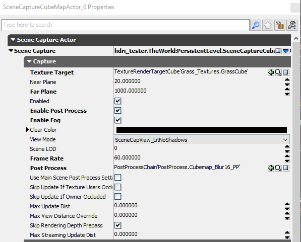 Scene Capture Cube Map Actor properties