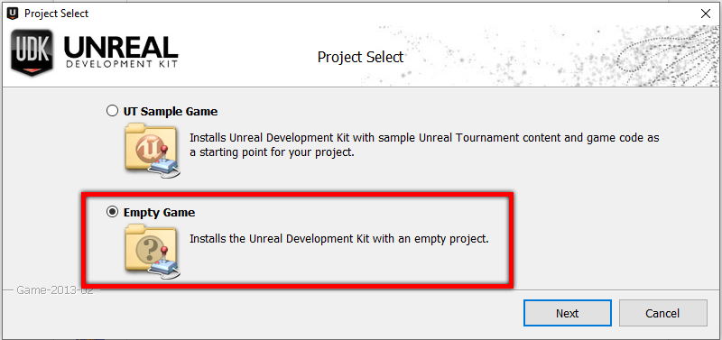 Screen of installer for 'Project Setup' highlighting 'Empty project'