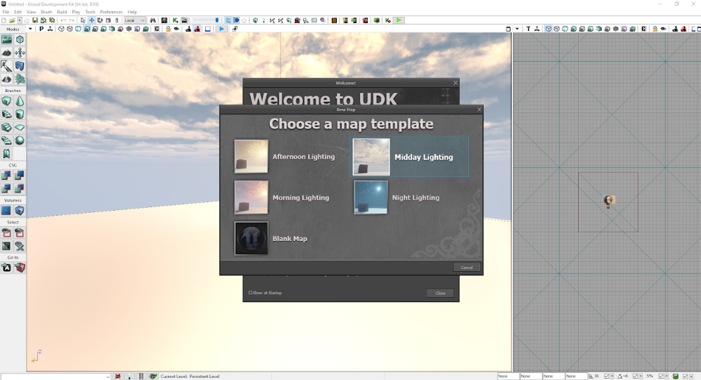 UDK welcome and template screens